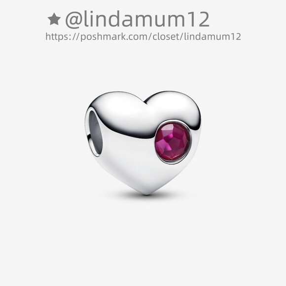 Pandora Engravable True Red Stone Heart Charm - Picture 1 of 6